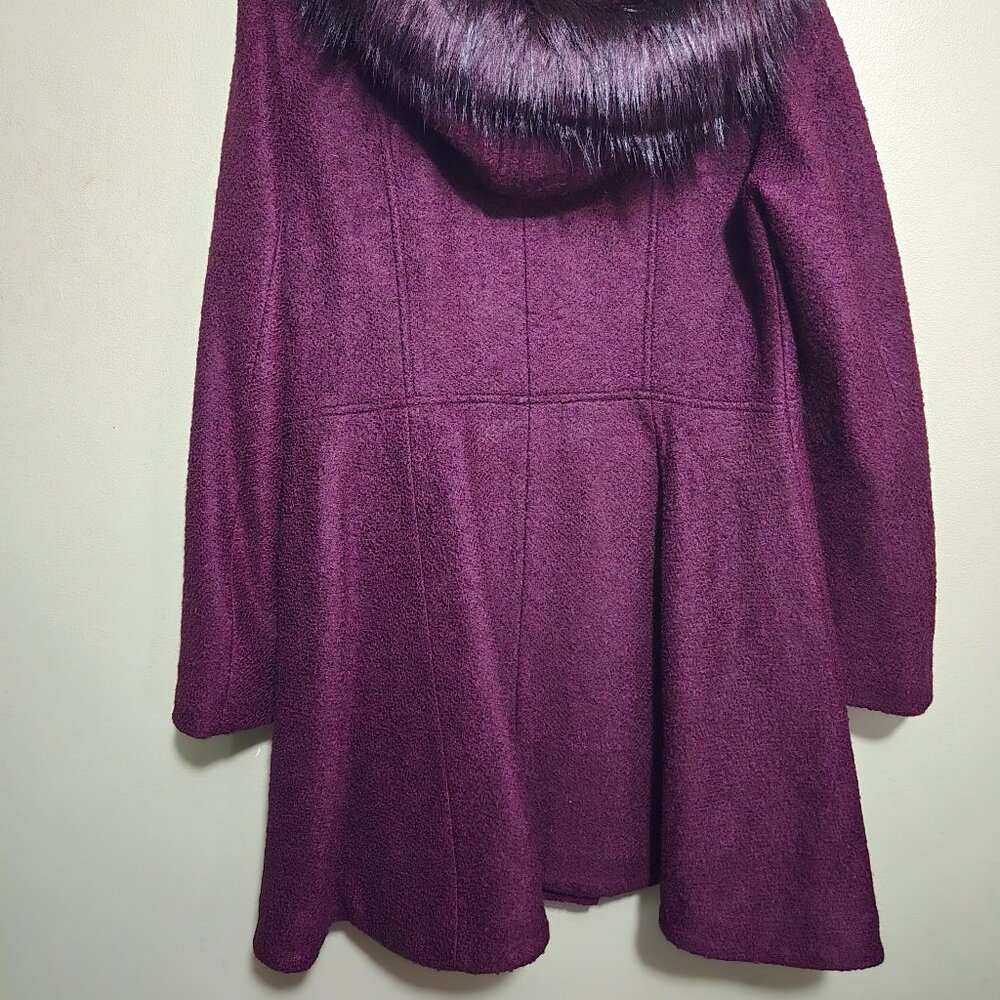 Liz Claiborne Women's Boucle Hooded Midweight Swing Coat Size XL Burgundy Wine - Picture 2 of 7
